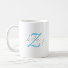 Modern blå monogram och personligt namn i skrivsti kaffemugg