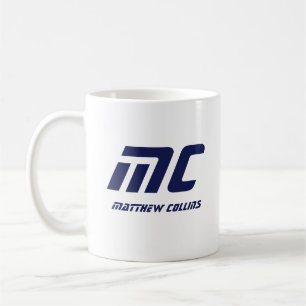 Modern blå monogramnamn fet enkel för honom kaffemugg