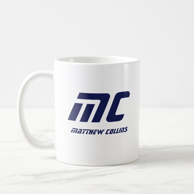 Modern blå monogramnamn fet enkel för honom kaffemugg (Vänster)