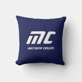 Modern blå monogramtext med minimalistisk Namn-vit Kudde