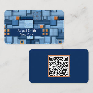 Modern blå mosaik QR-kod Visitkort
