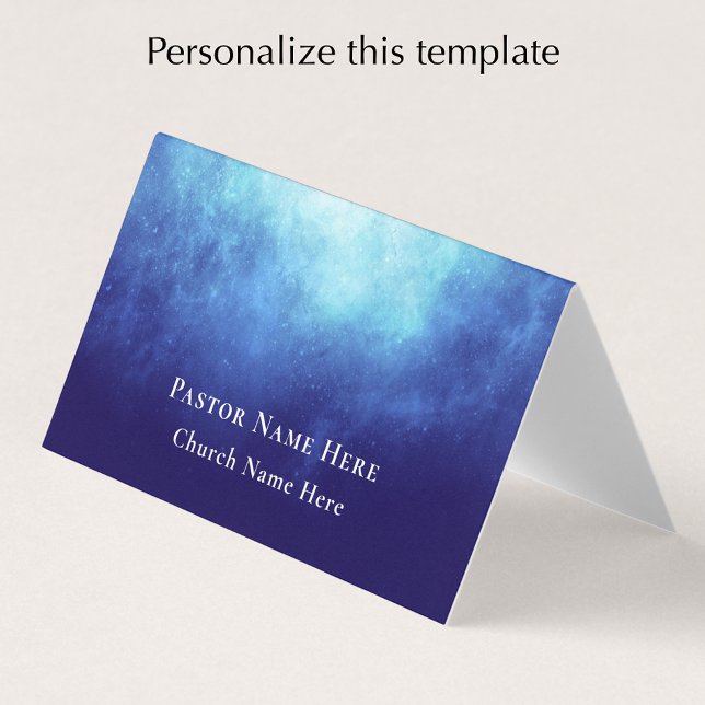 Modern blå nebulosa anpassad text QR-kod pastor Visitkort (Personalize this editable business card template. Modern blue nebula with QR code and contact info.
)