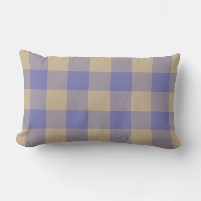 Modern blå och beige gingham dynkudde för uteplats lumbarkudde (Framsida)
