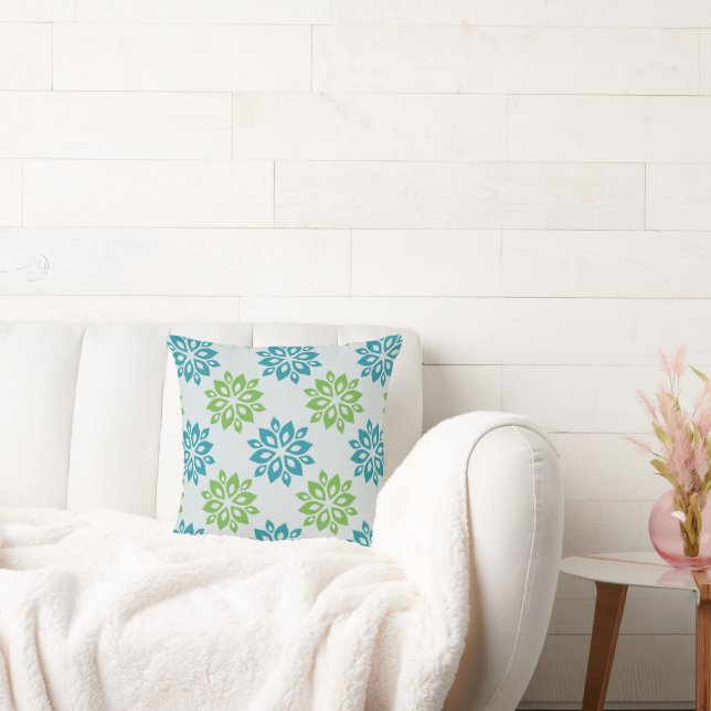 Modern blå och grön blommig mönster kastkudde kudde (Soffa)