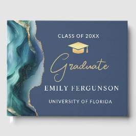 Modern blå och gul examenpresent gästböcker