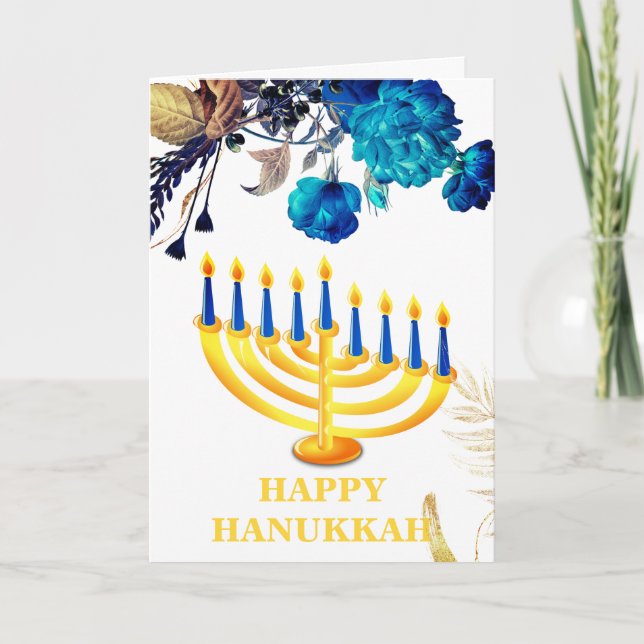 Modern blå och gul menorah Glad  Chanukka   Helgda Helgkort (Framsida)
