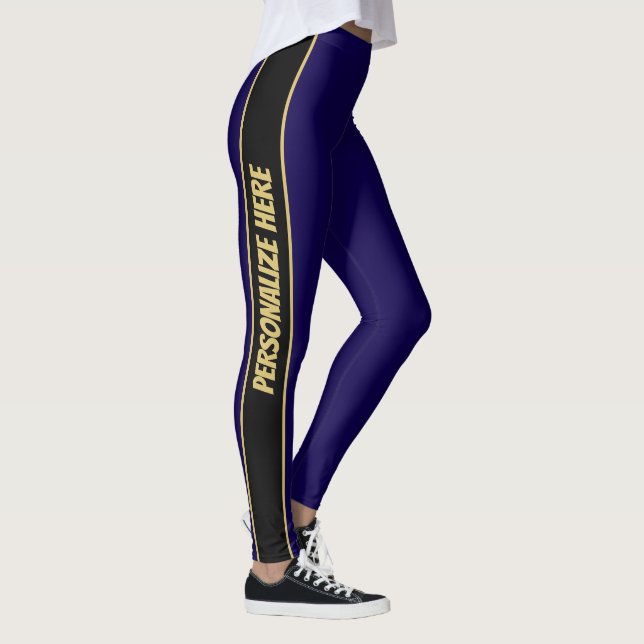 Modern blå och Guld Anpassningsbar Text Leggings (Höger)