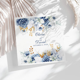 Modern Blå och Guld Blommig Bröllop Pappersservett