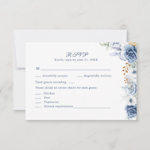 Modern Blå och Guld Blommig Bröllops RSVP-kort OSA Kort