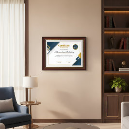 Modern blå och guld Certifikat för uppskattning P Poster