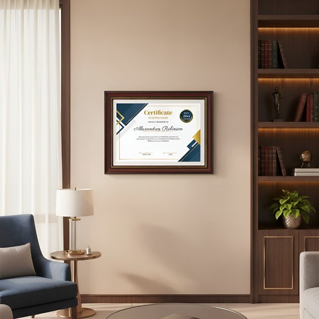 Modern blå och guld Certifikat för uppskattning P Poster (Skapare uppladdad)