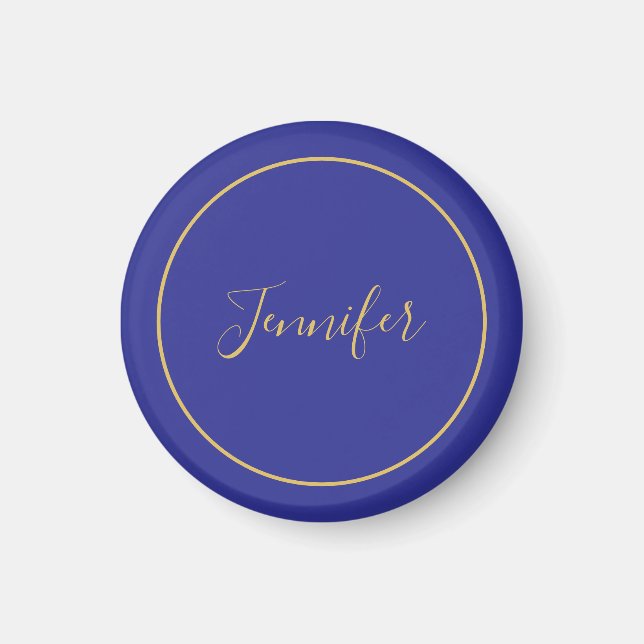 Modern blå och guld färg kalligrafi enkel unik magnet (Framsidan)
