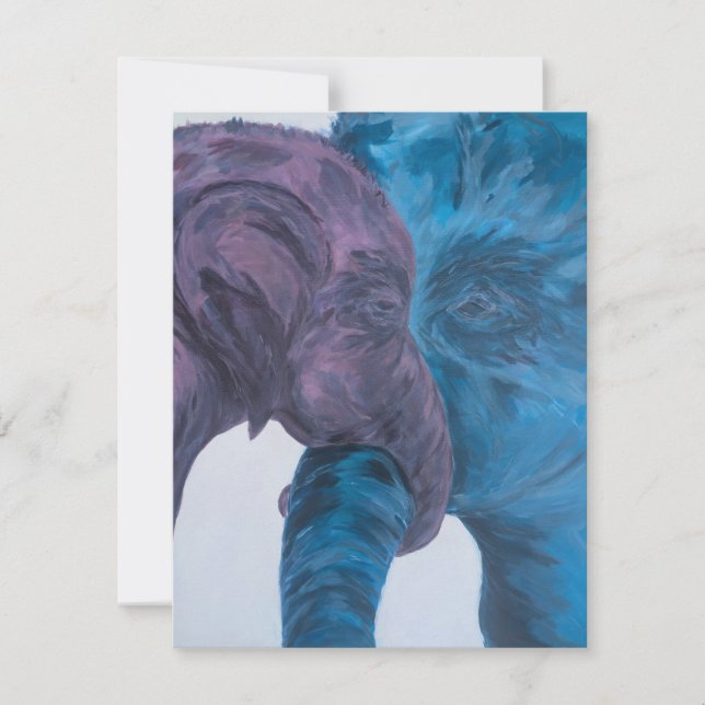 Modern blå och lila elefant expressionist anteckningskort (Framsida)
