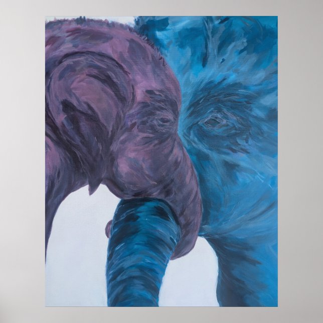 Modern blå och lila elefant expressionist poster (Framsidan)