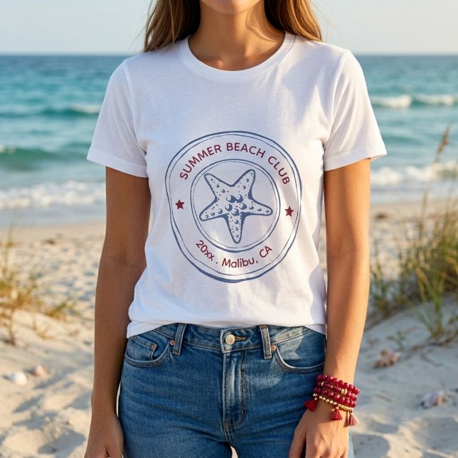 Modern blå och röd strand sommar födelsedag t shirt (Skapare uppladdad)