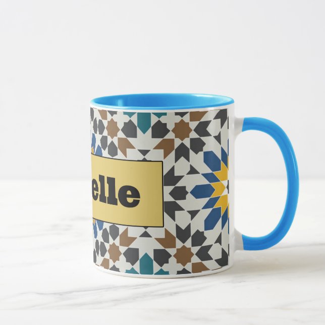 Modern blå och vinröd geometrisk mugg med anpassni (Höger)