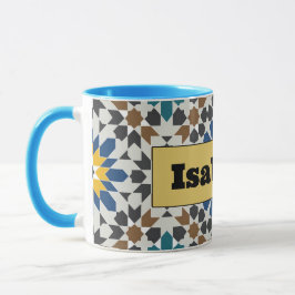 Modern blå och vinröd geometrisk mugg med anpassni