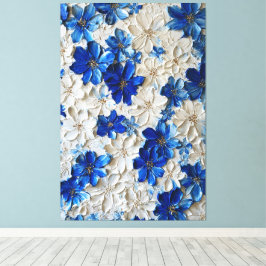 Modern Blå och Vit Blommig Abstrakt Väggkonst   Canvastryck