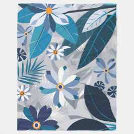 Modern blå och vit Blommigt med geometrisk Löv Fleecefilt