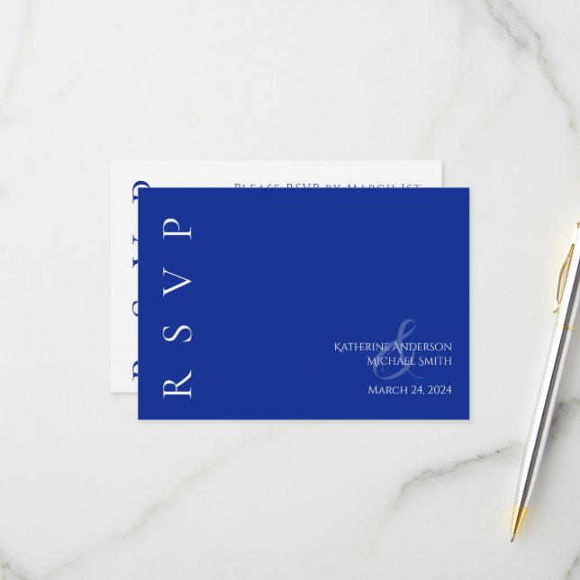 Modern Blå och Vit Bröllopsfest OSA Kort (Fram/Back In Situ)