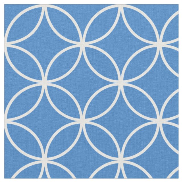 Modern blå och vit cirkel Diamond Mönster Tyg (Närbild)