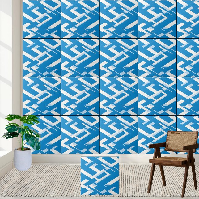 Modern blå och vit grekiska Mönster-design Kakelplatta (Modern Blue and White Greek Pattern Design Ceramic Tile)