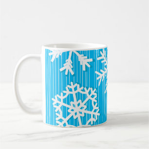 Modern blå och vit julvit snöflingor kaffemugg
