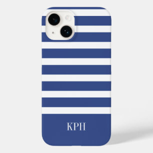 Modern blå och vit Rand med Monogram