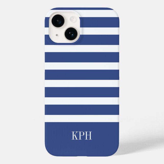 Modern blå och vit Rand med Monogram (Baksida)