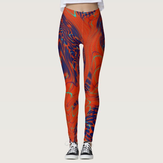 Modern blå orange abstrakt  leggings (Framsida)
