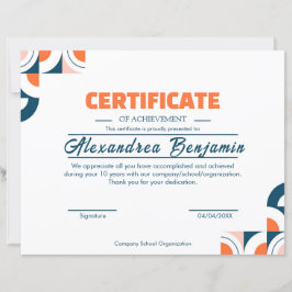 Modern Blå Orange Certifikat för prestation Prof