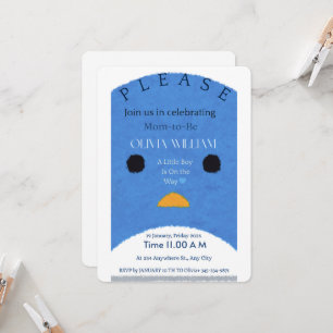 Modern blå pingvin-baby shower-inbjudan   Whims Inbjudningar