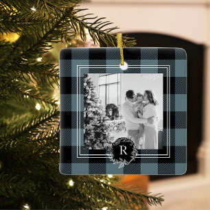Modern blå pinne   Familjefoto   Inledande Julgransprydnad Keramik