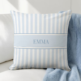 Modern Blå Preppy Randig Enkel Anpassad Namn Kudde