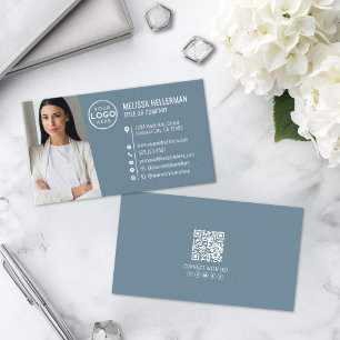 Modern Blå Professionell QR-kod Foto Logotyp Visitkort