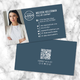 Modern Blå Professionell QR-kod Foto Logotyp Visitkort