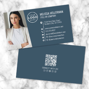 Modern Blå Professionell QR-kod Foto Logotyp Visitkort