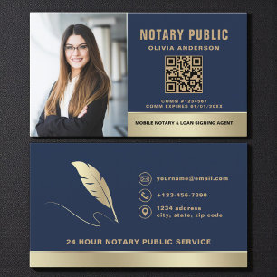 Modern blå QR-kod Foto Notarius Publicus Visitkort