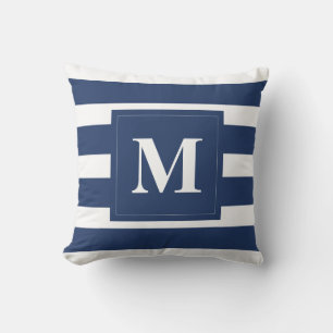 Modern blå Rand med Monogram Dekorativ kudde