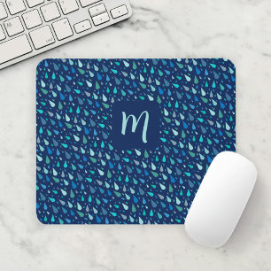 Modern blå regndroppsmonogram musmatta