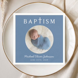 Modern blå religiös korsfoto dop pappersservett