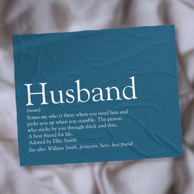 Modern Blå Rolig Make Definition Fleecefilt (Modern Blue Fun Husband Definition Fleece Blanket)
