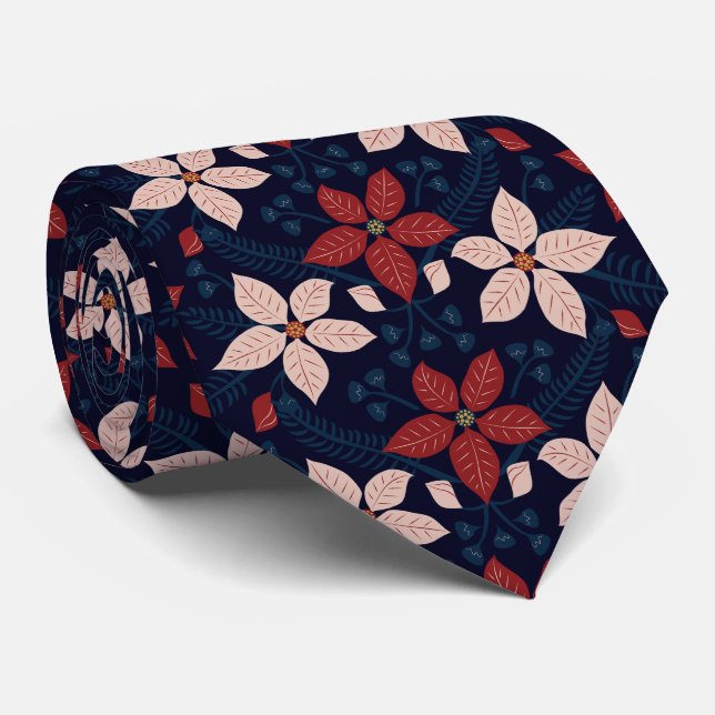 Modern blå Rosa och rött Blommönster Slips (Rullad)