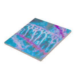 Modern blå Rosa Vit Abstrakt vattenfärg Kakelplatta