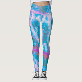 Modern blå Rosa Vit Abstrakt vattenfärg Leggings