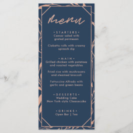 Modern Blå & Roséguld Blommig Bröllop Meny