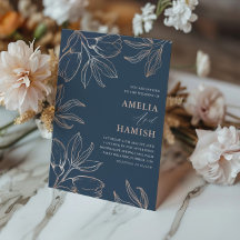 Modern Blå & Roséguld Blomster Bröllop