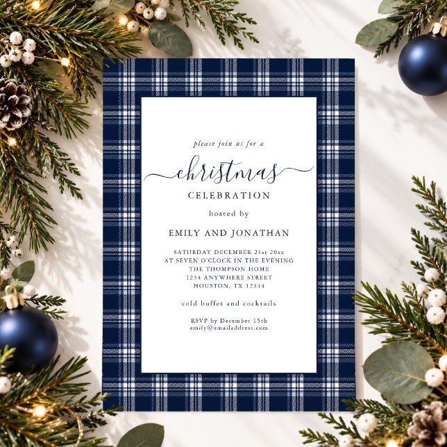 Modern blå rutig julfest inbjudningar (Skapare uppladdad)