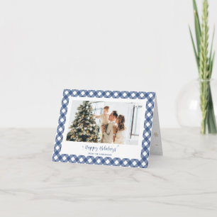 Modern blå rutig kalligrafi foto helgkort