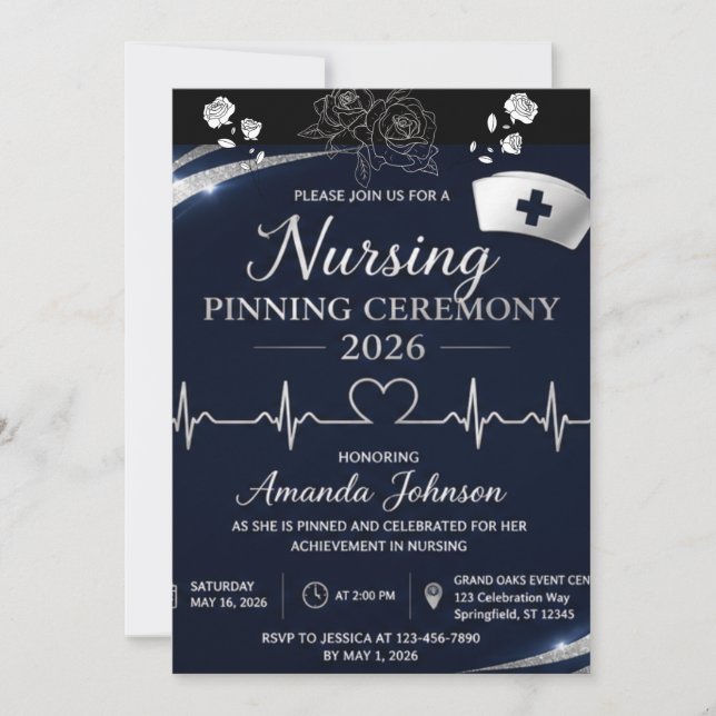 Modern Blå Sjuksköterskeinvigning Ceremoni Invitat Inbjudningar (Framsida)